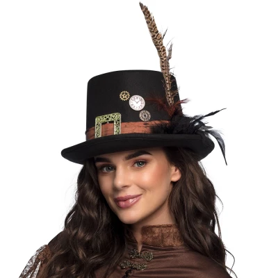 Afbeelding van Boland Hoed Plumepunk Zwart 59 Volwassenen Unisex Steampunk Sciencefiction