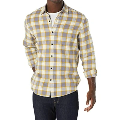 Afbeelding van Amazon Essentials Men&#039;s Flanellen overhemd met lange mouwen (verkrijgbaar in grote en maten), Grijs Geel Plaid, XL