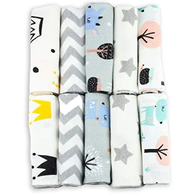 Afbeelding van Spuugdoekjes Monddoekjes 10 Pack Flanellen Doeken Monddoekje 35x50cm 100% katoen Fensilo Spuugdoek Unisex Wit Dieren Grijs Luiers