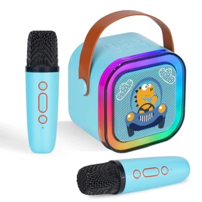 Afbeelding van DYNASONIC A29 dinosaurus, karaoke met twee microfoons, bluetooth luidspreker voor kinderen, elektronisch speelgoed cadeau kinderen van 3 tot 15 jaar.