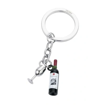 Afbeelding van TROIKA sleutelhanger met wijnfles en wijnglas BORDEAUX uit gegoten metaal voor wijnliefhebbers, verchroomd, donkergroen zilverkleurig origineel, donkergroen/zilverkleurig, 8,7 x 3,5