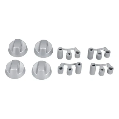 Afbeelding van Knevel draaiknop set 41 mm Ø zilver met adapters universeel voor kookplaat alle merken 16 delig