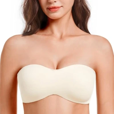 Afbeelding van MELENECA strapless bh voor grote borsten, minimizer, ongevoerde bandeau met beugel Zand dollar 80G