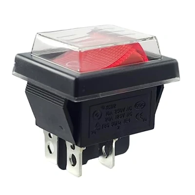 Afbeelding van MWMS Tuimelschakelaar rood aan uit met waterdichte afdekking, apparaatschakelaar DPDT, 4 polig 250V 16A wipschakelaar verlicht