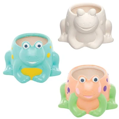 Afbeelding van Baker Ross Kikker personaliseerbare keramische bloempotten (2 stuks) creatieve kunstenaars en knutselbenodigdheden voor kinderen om te knutselen, personaliseren versieren