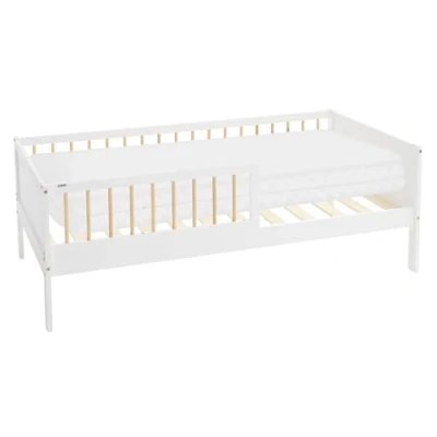 Afbeelding van Kinderbed 80x160 cm met matras, lattenbodem en veiligheidskanten in wit/naturel ML design