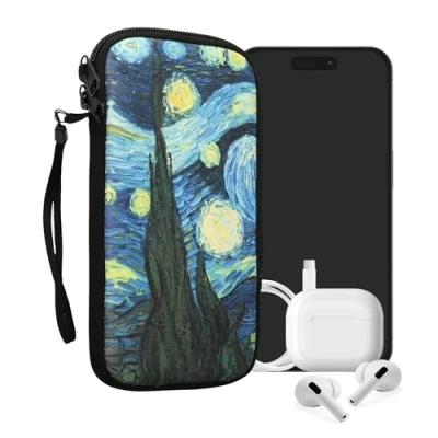Afbeelding van kwmobile hoesje voor smartphones XXL 7&quot; hoes van Neopreen Sterrennacht design blauw / geel binnenmaat 17,7 x 8,5 cm