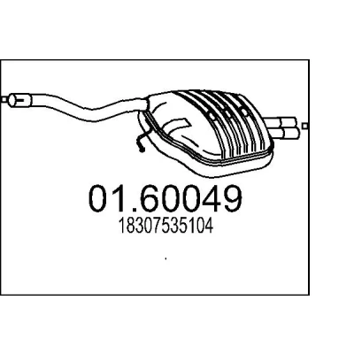 Afbeelding van MTS 01.60049 Einddemper 1150mm BMW: 5 Sedan (E60) 530i 3.0, 525 i, 520i 2.2 2001 2010
