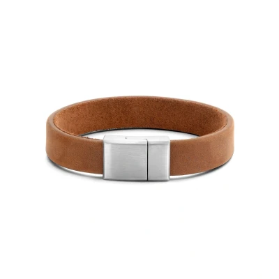 Afbeelding van Armband staal leder bruin zilverkleurig 12 mm