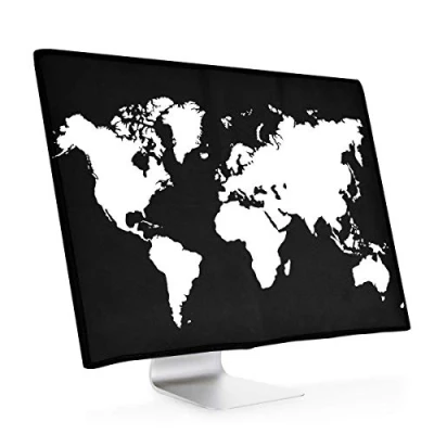 Afbeelding van kwmobile beschermhoes Monitor geschikt voor 27 28&quot; Computerscherm cover Computer accessoires PC scherm hoes in wit / zwart Wereldkaart design