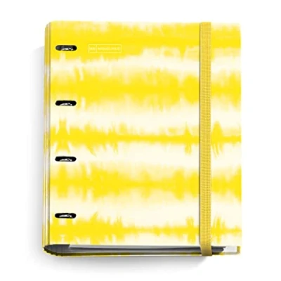 Afbeelding van Miquelrius Ordner Tie Dye, map met 4 ringen + navulling 100 A4 vellen 5 mm geruit papier, 90 g/m², elastische sluiting, neongeel