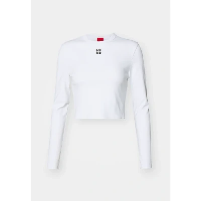 Afbeelding van HUGO BOSS dames Dafilomena cropped longsleeve met logoborduring in de kleur Wit, maat: L