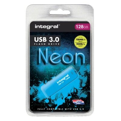 Afbeelding van USB stick 3.0 Integral 128GB neon blauw
