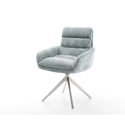 Afbeelding van DELIFE Draaistoel Abelia Flex met armleuning chenille pastelblauw kruisframe breed roestvrij staal 360 draaibaar rocker functie