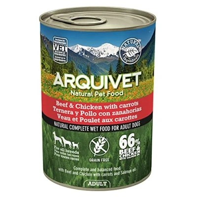 Afbeelding van Arquivet Runder en kippenblikjes met wortels zalmolie, 400 g (6 stuks)