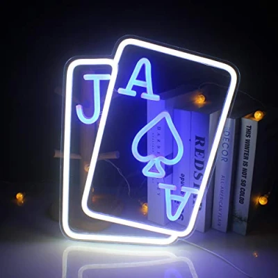 Afbeelding van Led Lichtreclame Speelkaarten, neonlicht, USB voeding bord voor grote muur, cool nachtlicht, decor kamer, slaapkamer, bar, winkel, hotel, spel, kantoor, Kerstmis, verjaardagsfeest, feest (blauw wit)