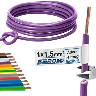 Afbeelding van Aderleiding bedrading kabel enkele ader flexibel 1,5 mm2 PVC H07V K mm² kleur: paars vele lengtes leverbaar in stappen van 5 meter, uw lengte: m