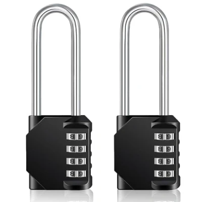 Afbeelding van ZHEGE Hangsloten, cijferslot, 2 stuks, cijfercode, 4 cijfers, hangslot, slot voor fitnessstudio, weerbestendig slot, outdoor, hekpoort of deur, zwart