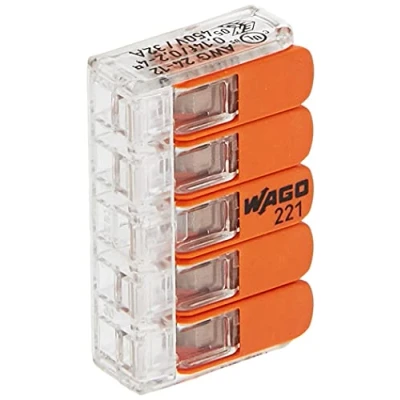 Afbeelding van Kopp 33346428 Wago steekklem 5 voudig met hendel voor flexibele draden heropenbaar 1, 2, mm² inhoud 25 stuks, transparant/oranje