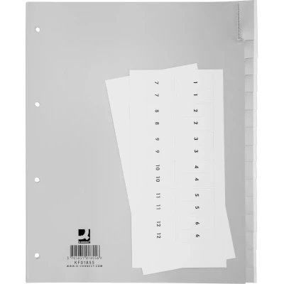 Afbeelding van Q connect Neutrale Tabbladen, A4, Pp, 15 Tabs, Grijs Tabbladen