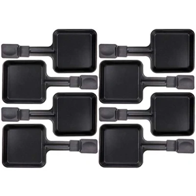 Afbeelding van 8x raclette pannetjes 23178 10x10cm, handvat extra lang, universeel voor raclettes (afmetingen zie tekst)
