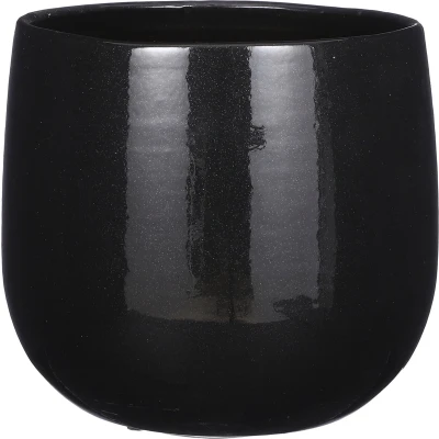 Afbeelding van Mica Decorations Plantenpot keramiek zwart glans D25/H20 cm