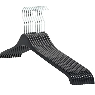 Afbeelding van RSR Hangers 20 stuks kleerhangers, blousehangers, 47 cm, hoogwaardig kunststof, overhemdenhanger, 360 draaibare haak, antislip, zwart