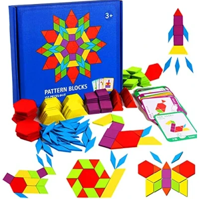 Afbeelding van LEADSTAR Tangrams houten puzzels voor kinderen, 155 stuks, puzzels, modelblokken van hout, puzzel met geometrische vorm, speelgoed kinderen 24 modelkaarten
