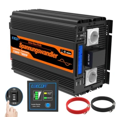 Afbeelding van EDECOA Omvormer Zuivere Sinus 3500W 12V 230V 7000W Auto 12 V 230 LCD Spanningsomvormer Inverter Pure Sine Wave met Afstandsbediening scherm 2 EU Stopcontact