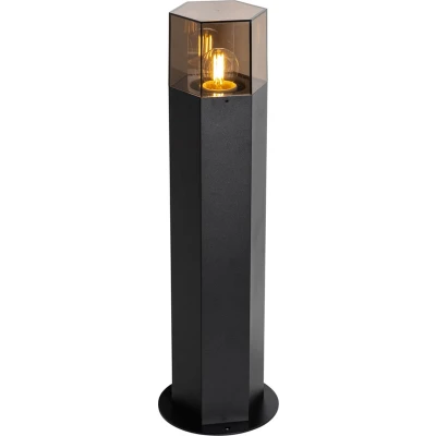Afbeelding van QAZQA Staande buitenlamp zwart met smoke kap zeshoek 50 cm Denmark