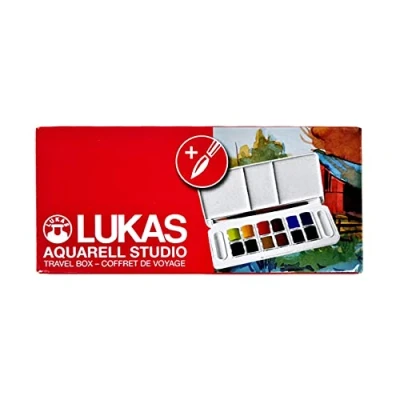 Afbeelding van LUKAS AQUARELL STUDIO Aquarelverf in premium kwaliteit, set met 12 x 1/2 aquarelpotjes de praktische reisbox