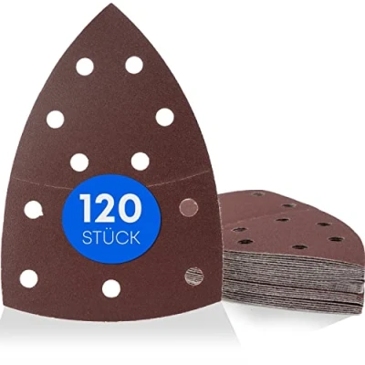 Afbeelding van Haerd Group 120 stuks/prio schuurdriehoeken, 11 gaten, 105 x 152 mm, elk 20 korrel 40 60, 80 120, 180 240, voor multischuurmachines, schuurbladen, driehoekige schuurpads/schuurpapier