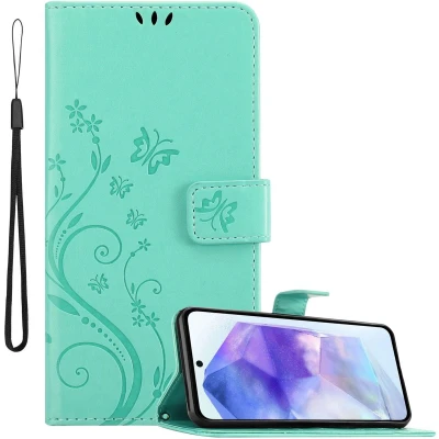 Afbeelding van Cadorabo Hoesje geschikt voor Samsung Galaxy A55 in Bloemen TURKOOIS Beschermhoes Case Cover magnetische