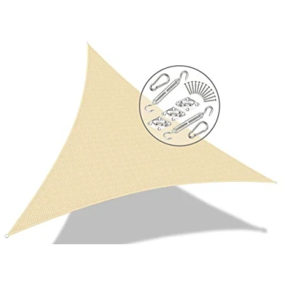 Afbeelding van VOUNOT Zonnezeil, driehoekig met bevestigingsset, zonwering, ademend en UV bescherming, voor balkon, tuin, terras, 3,6 x m, ivoor