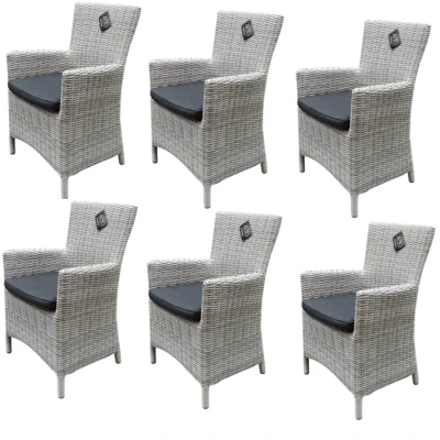 Afbeelding van Capri dining tuinstoel wit grijs wicker set van 6