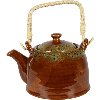 Afbeelding van Clayre &amp; Eef Theepot met Filter 750 ml Bruin Groen Keramiek Theekan