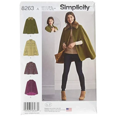 Afbeelding van Simplicity Patroon 8263 A (XS S M L XL) Misses&#039; capes en capeletten, papier, wit, 22 x 15 1 cm