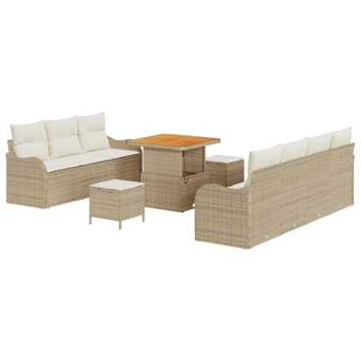 Afbeelding van vidaXL 10 delige tuinset met kussens in beige poly rattan en acacia