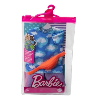 Afbeelding van Mattel Barbie Ken Kleding en Accessoires Set Wolken T Shirt met paarse korte broek heuptasje voor Pop