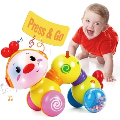 Afbeelding van CubicFun Baby Toys 6 to 12 Months Musical Press and Go Inchworm Toy with Light up Face Caterpillar Crawling Educational Toddler 18