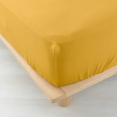 Afbeelding van douceur d&#039;intérieur, Hoeslaken, 160 x 200 cm, Angelia, geel, katoenen gaas
