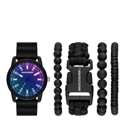 Afbeelding van Skechers Horloge voor heren, Quartz uurwerk met siliconen, polyurethaan, lederen of roestvrij stalen band,Zwart en Spectrum set,45MM