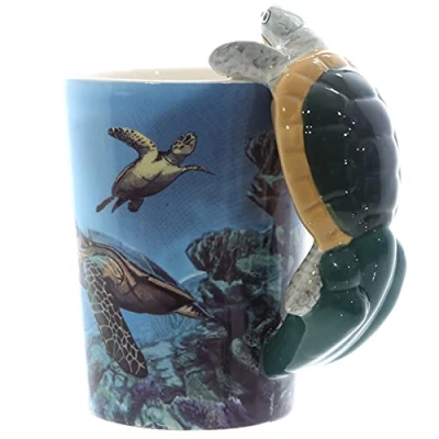 Afbeelding van Puckator schildpad gevormde handvat mok met onderwater Decal, Multi, Hoogte 13,5 cm Breedte 12 Diameter 8,5