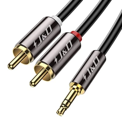 Afbeelding van J&amp;D RCA audiokabel, 3,5 mm mannelijk naar 2 Phono Stereo Audioadapter Aux kabel Vergulde Koperen Schaal Heavy Duty, 0,3 Meter