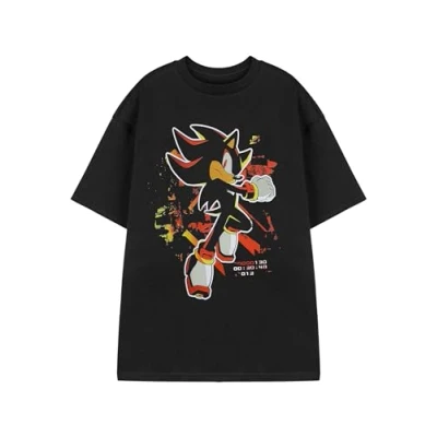 Afbeelding van Sonic the Hedgehog Shadow Paint Heren zwart grafisch T shirt met korte mouwen en schaduwkarakterontwerp Retro videogamekleding