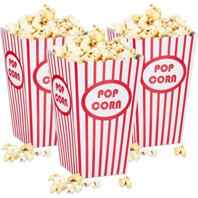 Afbeelding van Relaxdays 144 x popcornzakjes Amerikaans design popcorn bakjes rood wit gestreept