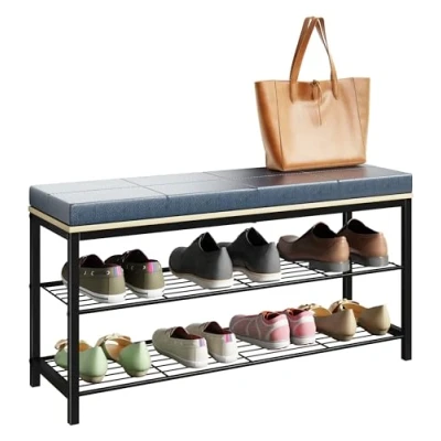Afbeelding van VCM Holz Metall Sitzbank Schuhbank Schuhregal Sitzkommode Taliro