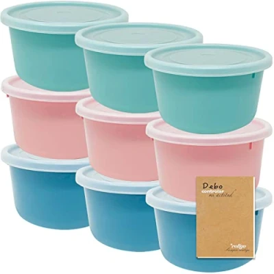 Afbeelding van Codil Plastic vershouddozen, rond, klein, herbruikbaar, BPA vrij, container met deksel, vaatwasmachinebestendig, magnetron en vriesbestendig (roze, groen blauw, 9 x 0,6 l)