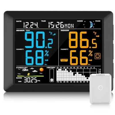 Afbeelding van Sainlogic Weerstation Binnen Buiten met Groot Display Sensor, Draadloze Thermometer Temperatuur, Vochtigheid, Barometer, Weersvoorspelling Alarm