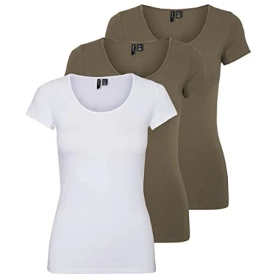 Afbeelding van VERO MODA Dames Vmmaxi My Ss Soft U Neck Noos T shirt, bruin/wit (2 x bungee koord/1 helder wit), XL